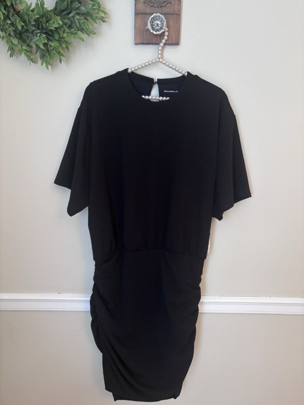 NWT Abercrombie & Fitch Size XL Black Mini Dress Ruched Side Zip Stretch